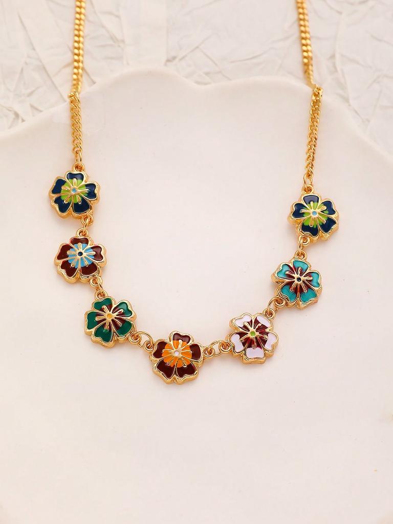 1 piece colorful patchwork vintage flower design necklace, suitable for daily wear, festivals, parties and as a gift for Valentine's Day, Mother's Day