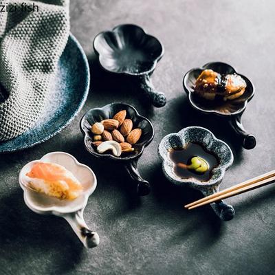 Vintage Flower Shape Seasoning Dish Chopstick Holder Ceramic Snack Plate Sushi Dish Soy Sauce Dish Restaurant Creative Tableware
