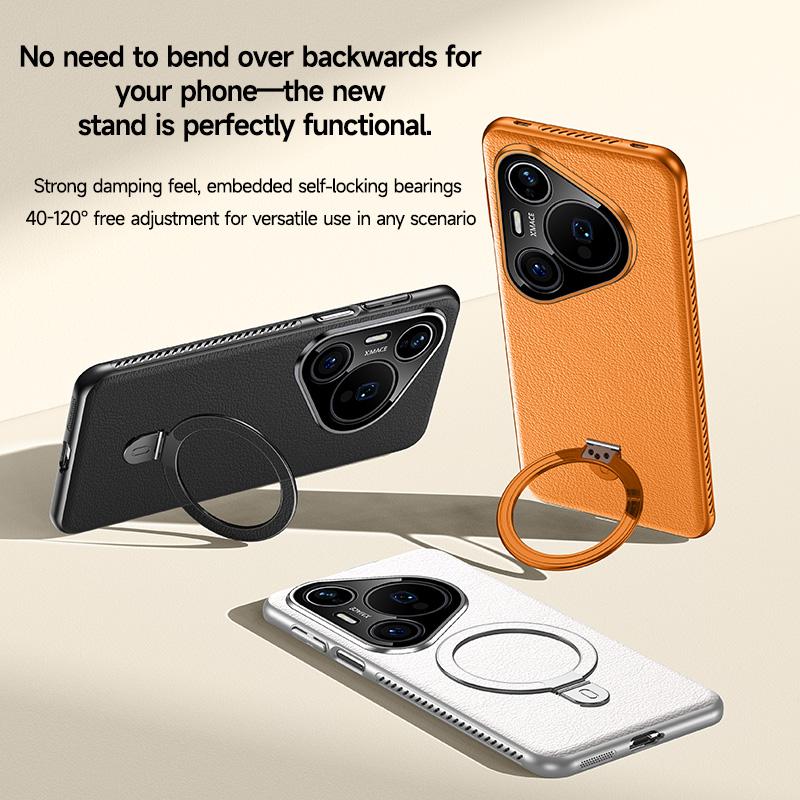 Heat Disspation 360 Rotatable Metal Stand Case For Huawei Pura 70 Ultra 80 Pro+ Plus Vegan Leather Cover Eco-Friendly Shell