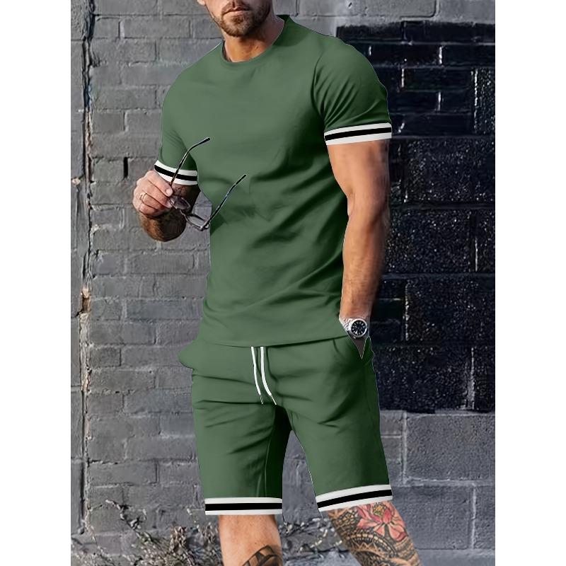 Summer Men's Short Sleeve Shirt Crew Neck Set Sports Men's Casual Shorts Two-piece Set Men's