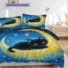 Black Cat Pattern Bedding Quilt Set Quilt Cover Pillowcase Home Decoration Birthday Gift (1 * duvet cover + 2 * pillowcase, without core)