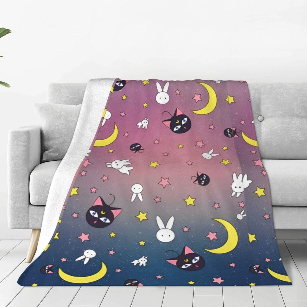 S-Sailor M-Moon Anime Kawaii Flannel Blanket Soft Warm Throw Blanket for Home Decor Airplane Travel Novelty Bedspread Sofa Bed