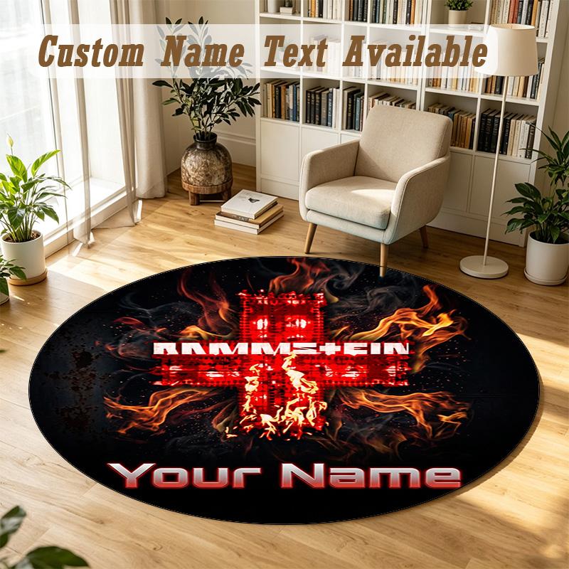 Round Rug Custom NameRammstein Pattern Non Slip Carpet Home Floor Decor