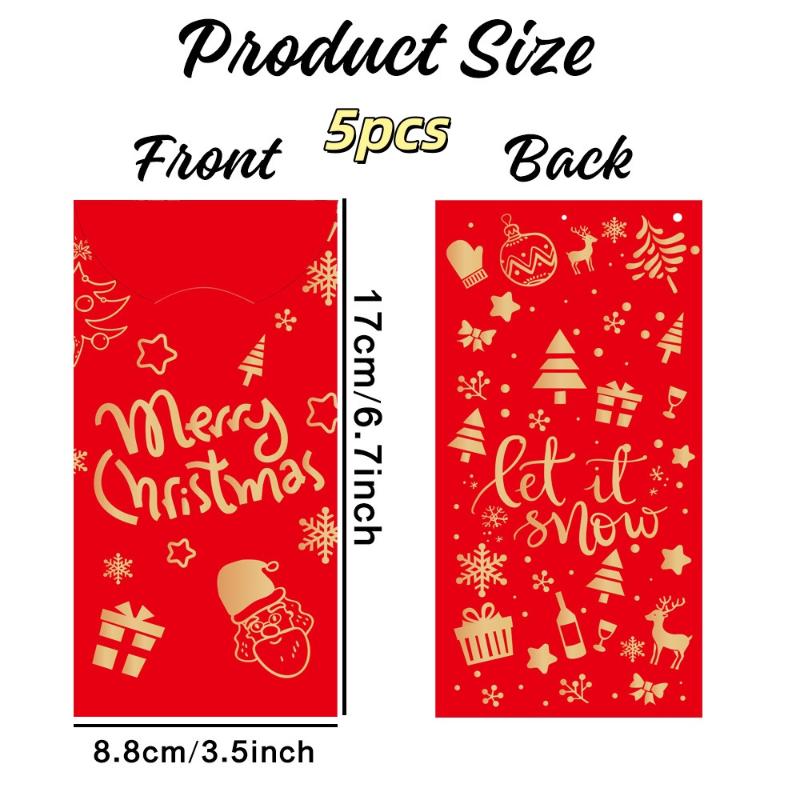 

2/5Pcs Gold Foil Designed Red Envelope Bags Christmas Blessing Lucky Money Bags Christmas Party Supplies Happy New Year Gifts A17