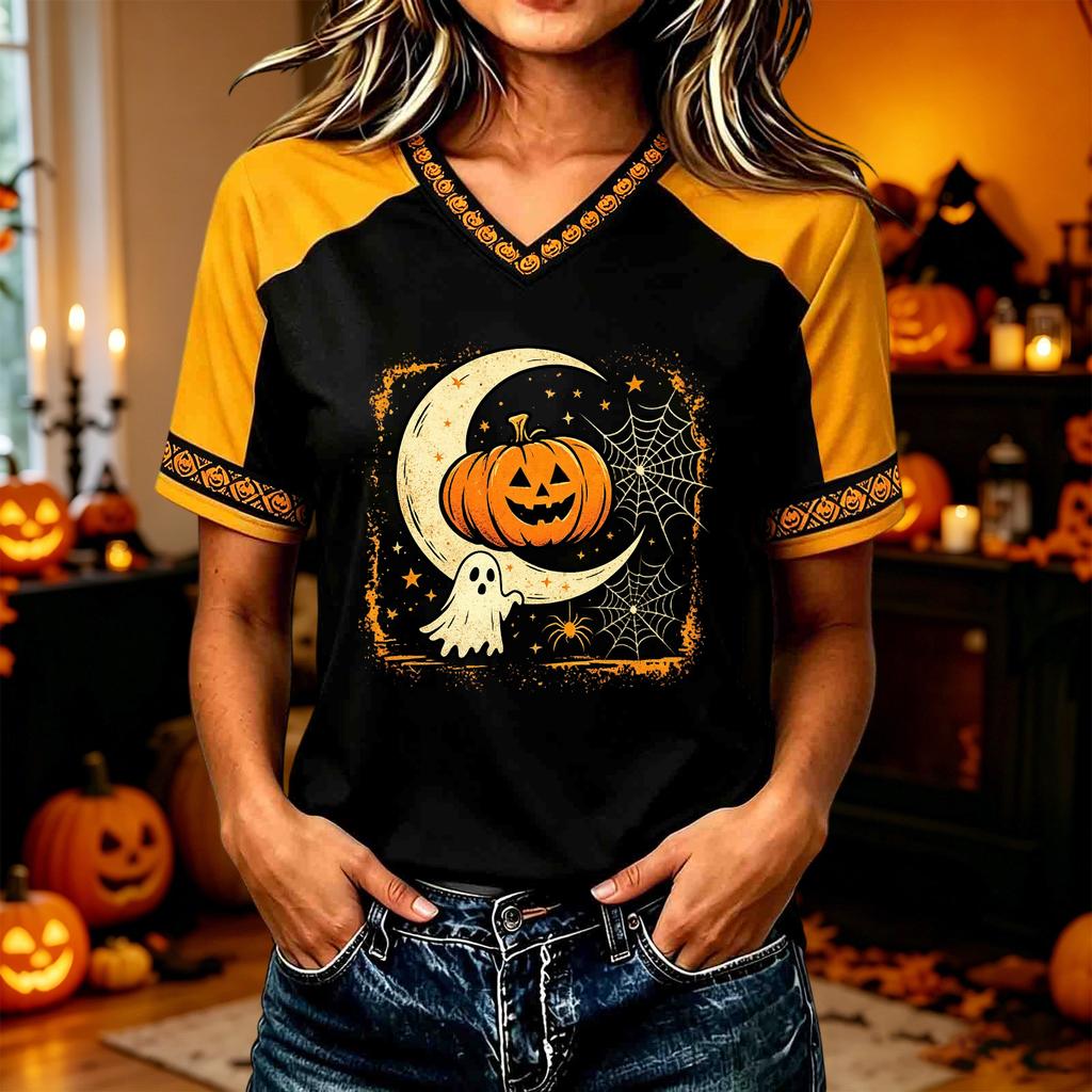 Women's Casual Short Sleeve Halloween Print T-Shirt for Everyday Festive Wear