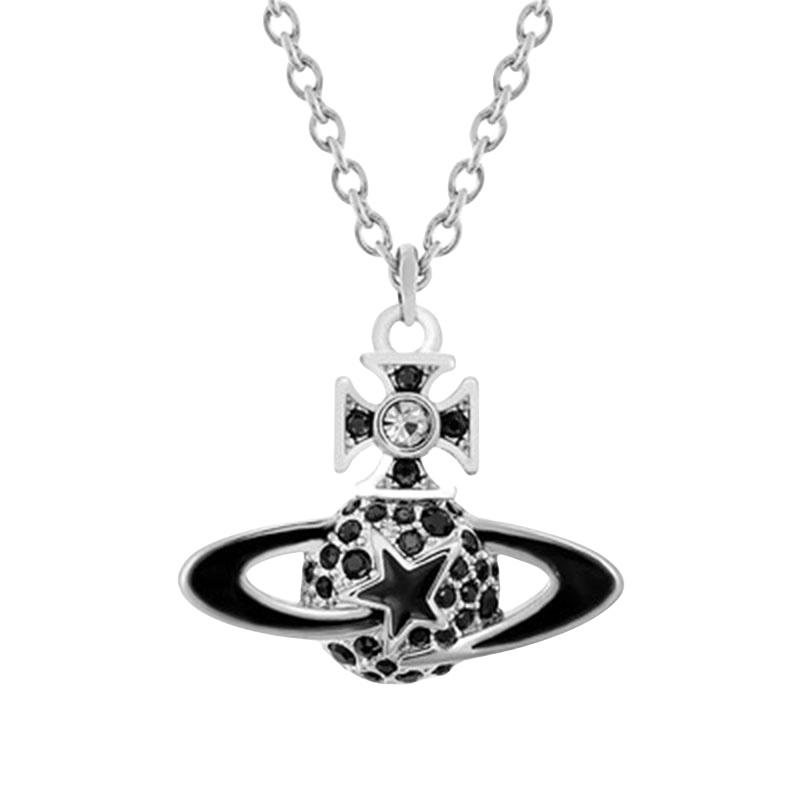 High-end Empress Weiwei Ann European And American Minimalist Hip-hop Niche Drip Glue Pentacle Inlaid Diamond Saturn Pendant Necklace