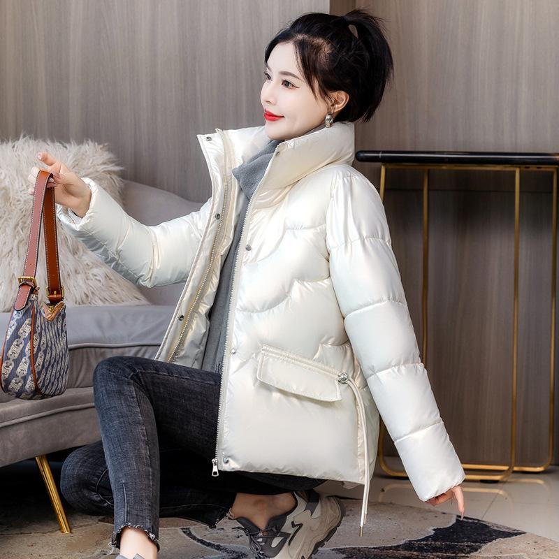 XL Glossy Down  Clothes for Women's Winter New Thickened Short  Jackets Loose Stand-up Collar Jackets