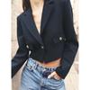 Za2025 Spring New Women clothes All-Match Belt Shoulder Pad Short Long sleeve V-neck Commuting Blazers 2456600