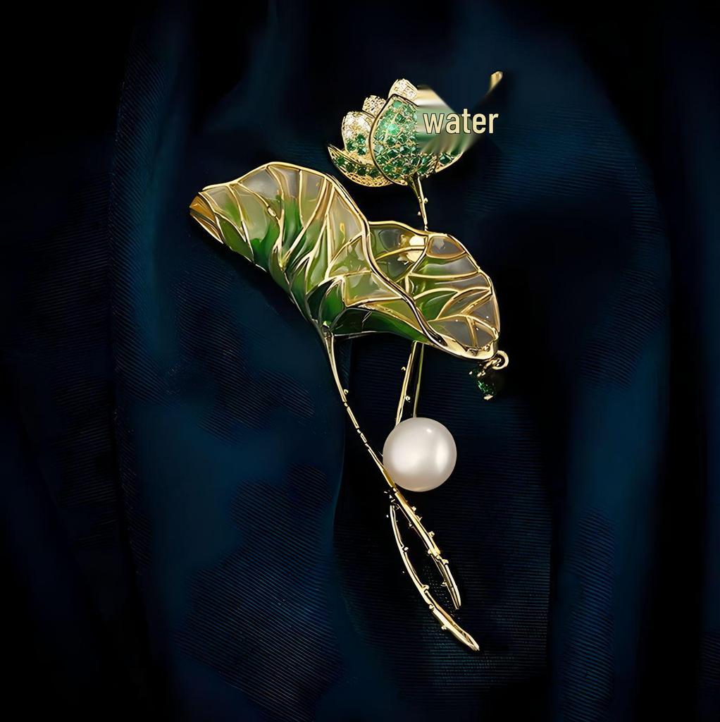 Lotus Pond Moonlight Enamel Brooch - Elegant Lotus Design Pin for Women