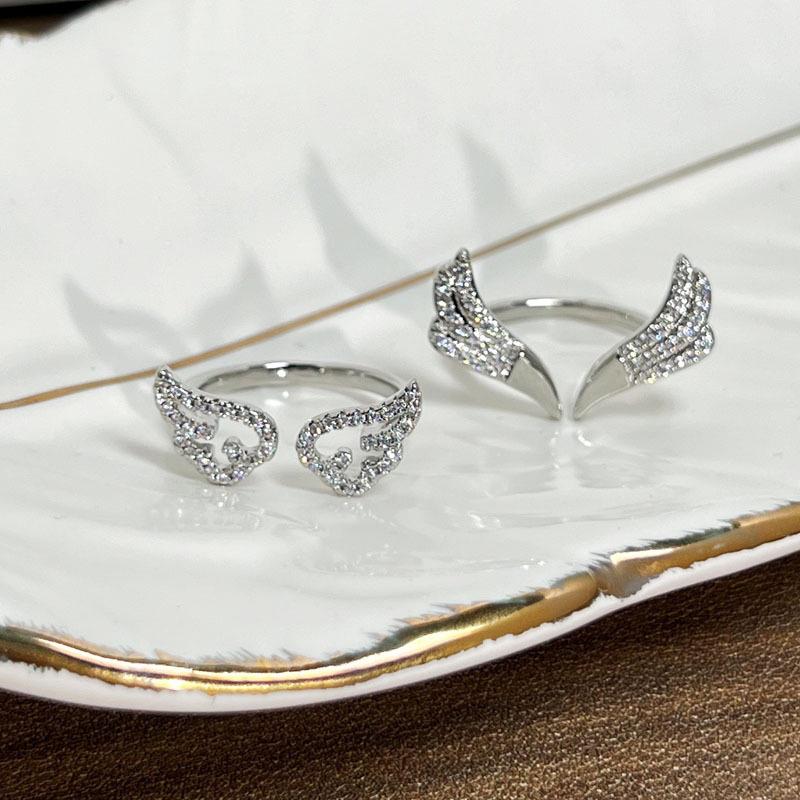Fashion Zircon Antler Angel Wings Open Ring For Women Men Adjustable Couple Rings Jewelry Gift