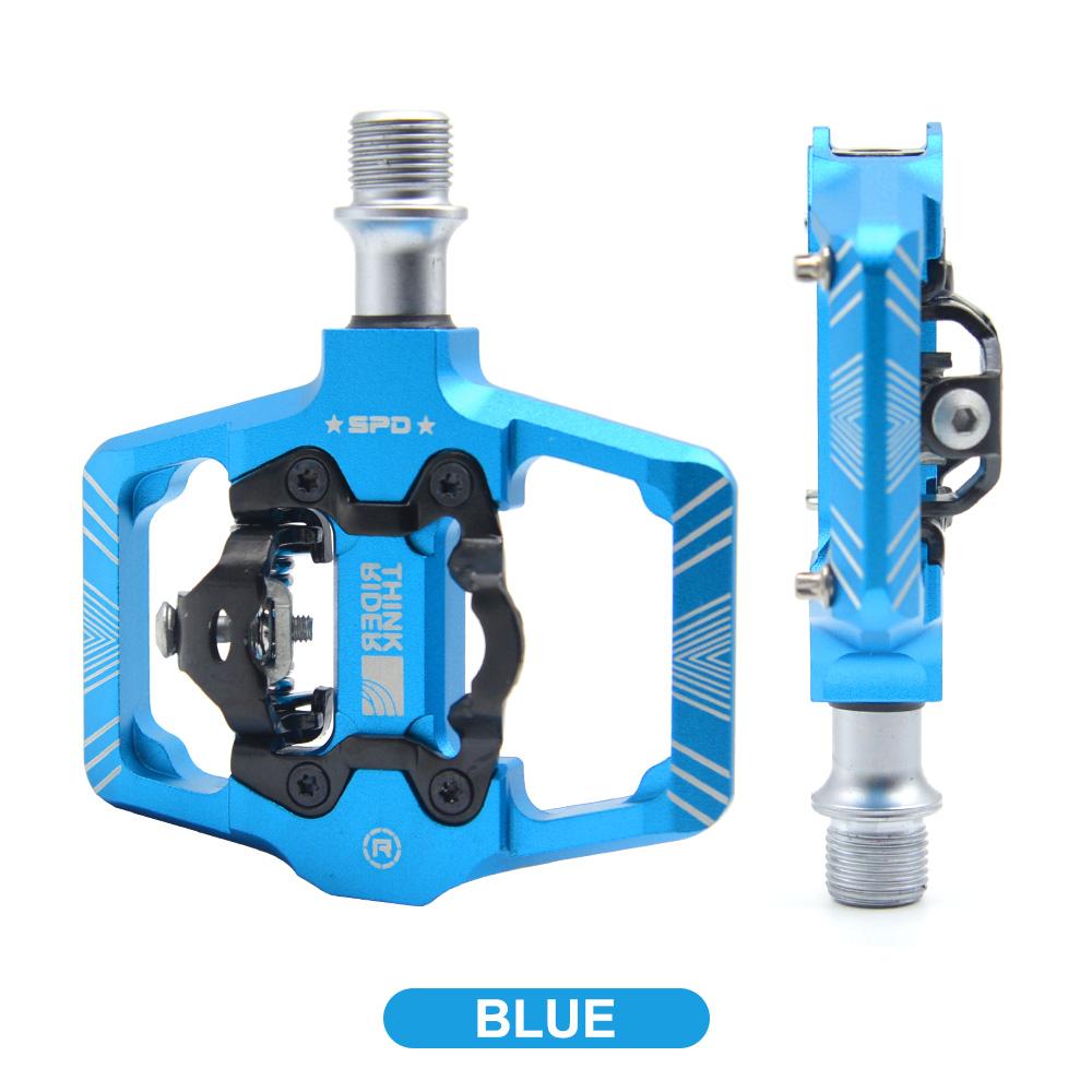 

ThinkRider Bicycle Lock Pedal 2 In 1 With Free Cleat For SPD System MTB Road Aluminum Anti-slip Sealed Bearing Lock Accessories THK Blue