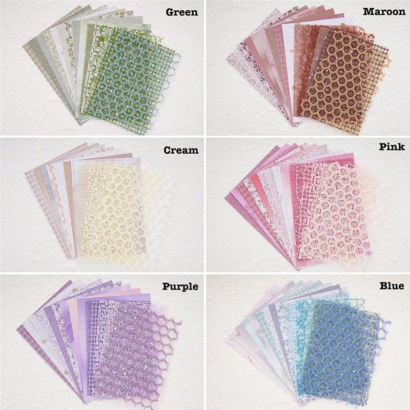 Set Assortito Carta per Scrapbooking e Tessuto a Rete Decorativo - 90 Fogli - Confezione da 6 Pezzi Carta Speciale Mista per Scrapbooking