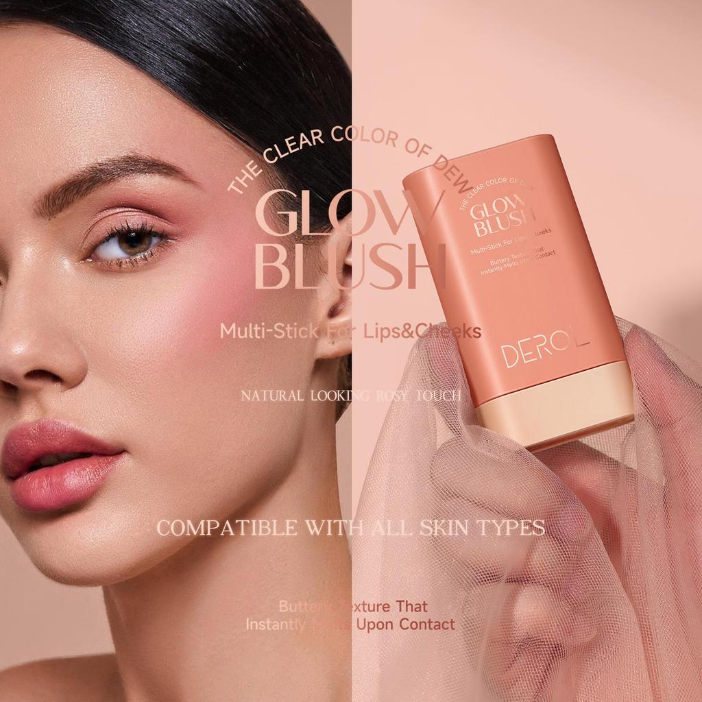 Multifunctional Blush Stick Large Capacity Face Eye Lip Natural Nude Makeup Trim & Brighten Solid Blush Stick Blush Cream Women Makeup