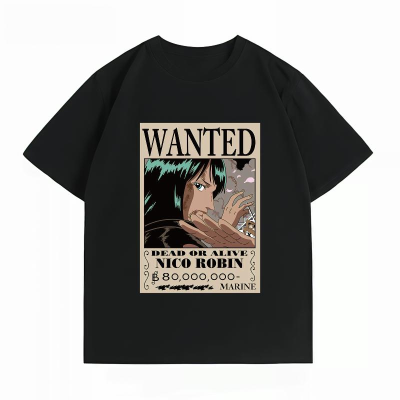 Unisexs Clothing New 100 Cotton Breathable Summer TShirt Bandai One Piece Nico Robin Wanted Print Casual Streetwear Unisexs Tops S