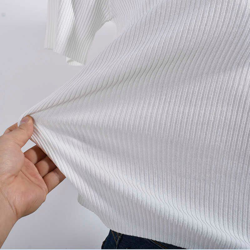 Ice Silk Knitting Lace Woven Stretch Comfortable Round Neck Short Sleeve Easiest for Match Short Sleeve Summer Women's Clothing Silm