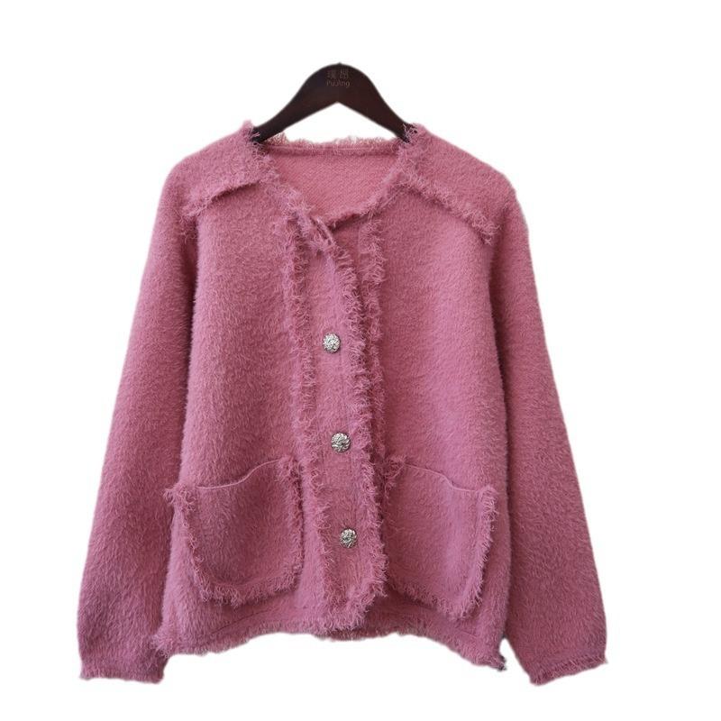 Imitation Nerz Samt Strickjacke Herbst und Winter Neu Grobe Kante Fransen Temperament Locker Pullover Jacke Damen