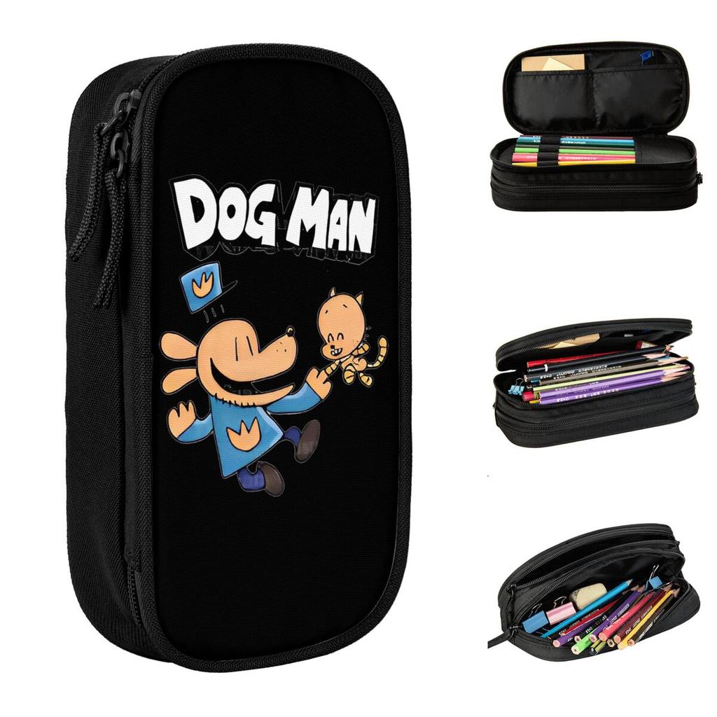 Dog Man And Petey Cat Pencil Case Creative Anime Cartoon Pen Box Bags Kids Large Storage Office Zipper Pencilcases