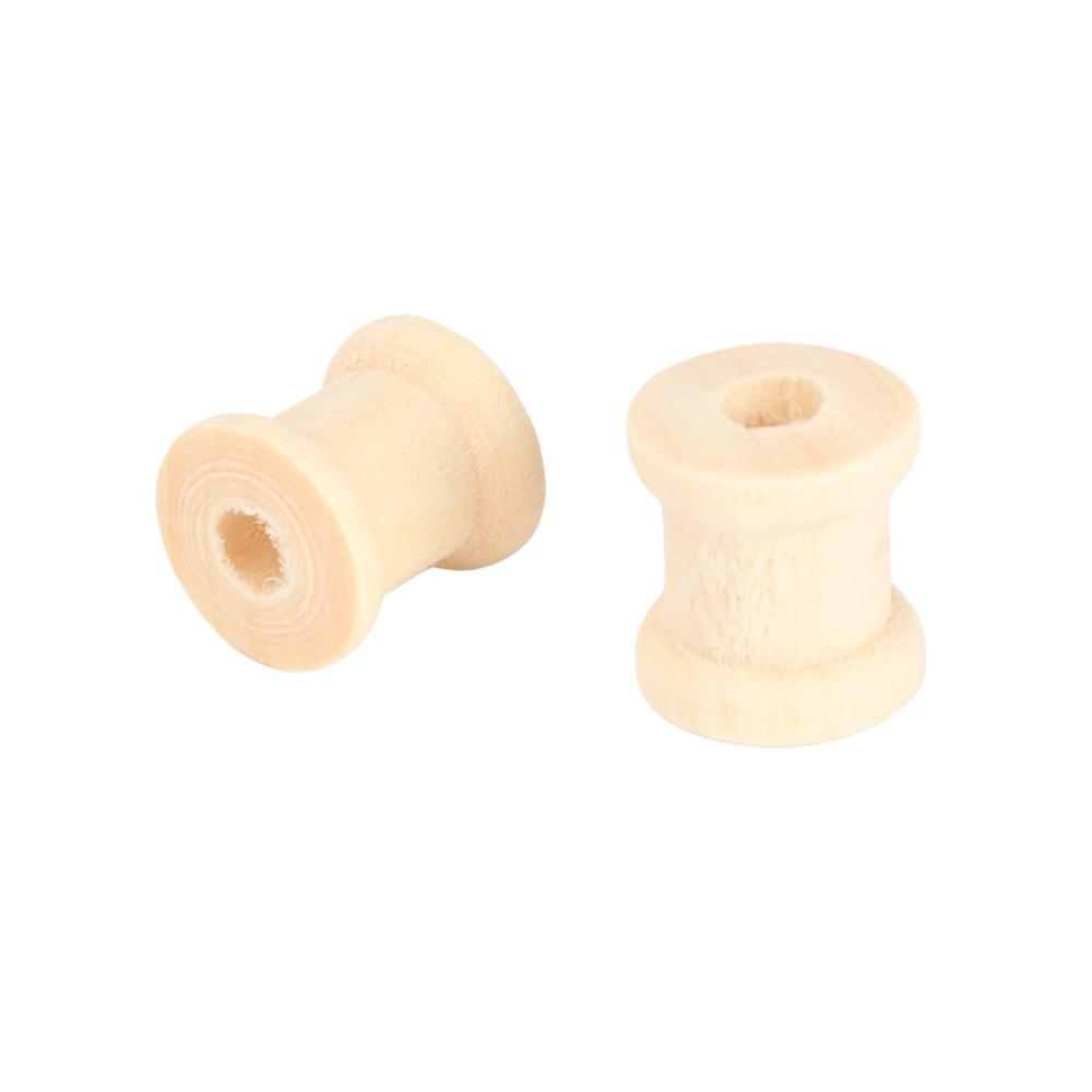300Pcs Polished Wooden Bobbins Unfinished Barrel Shaped Spools Smooth Empty Wood Spools DIY Craft