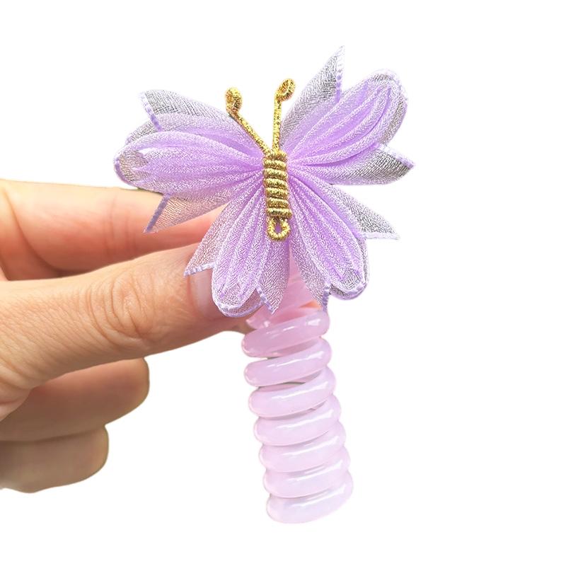 1PC New Lovely Embroidered Butterfly Elastic Spiral Hair Rope Head Rope Ponytail Hair Ring Rubber Band Headdress For Kids