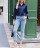 Elegant Women's Solid Color Satin Long Sleeve Shirt with Retro Buttons