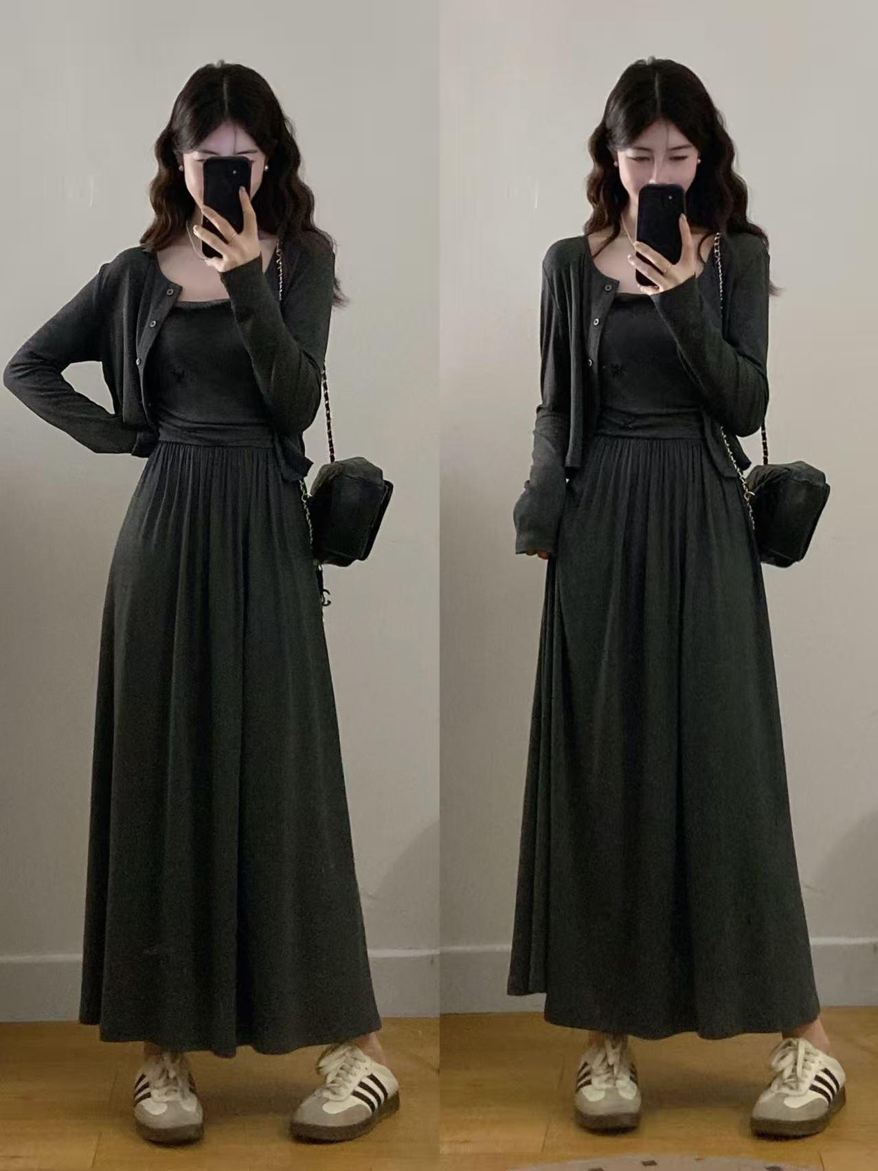 

Plus Size Women s Casual Two-Piece Dress Set 4XL темно-серого