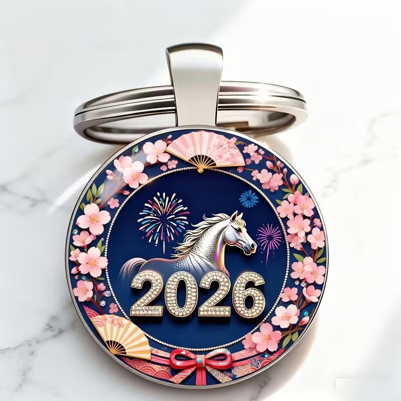 Zodiac Year Of The Horse 2026 Series Pattern Circular Keychain Pendant Backpack Decoration Gifts