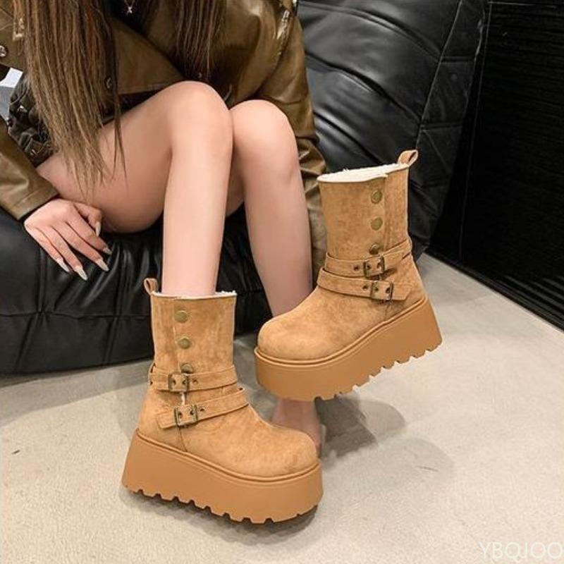 Fashionable Versatile Thick Soled Midsole Boots Women's Autumn Winter New Warm Women's Snow Boots