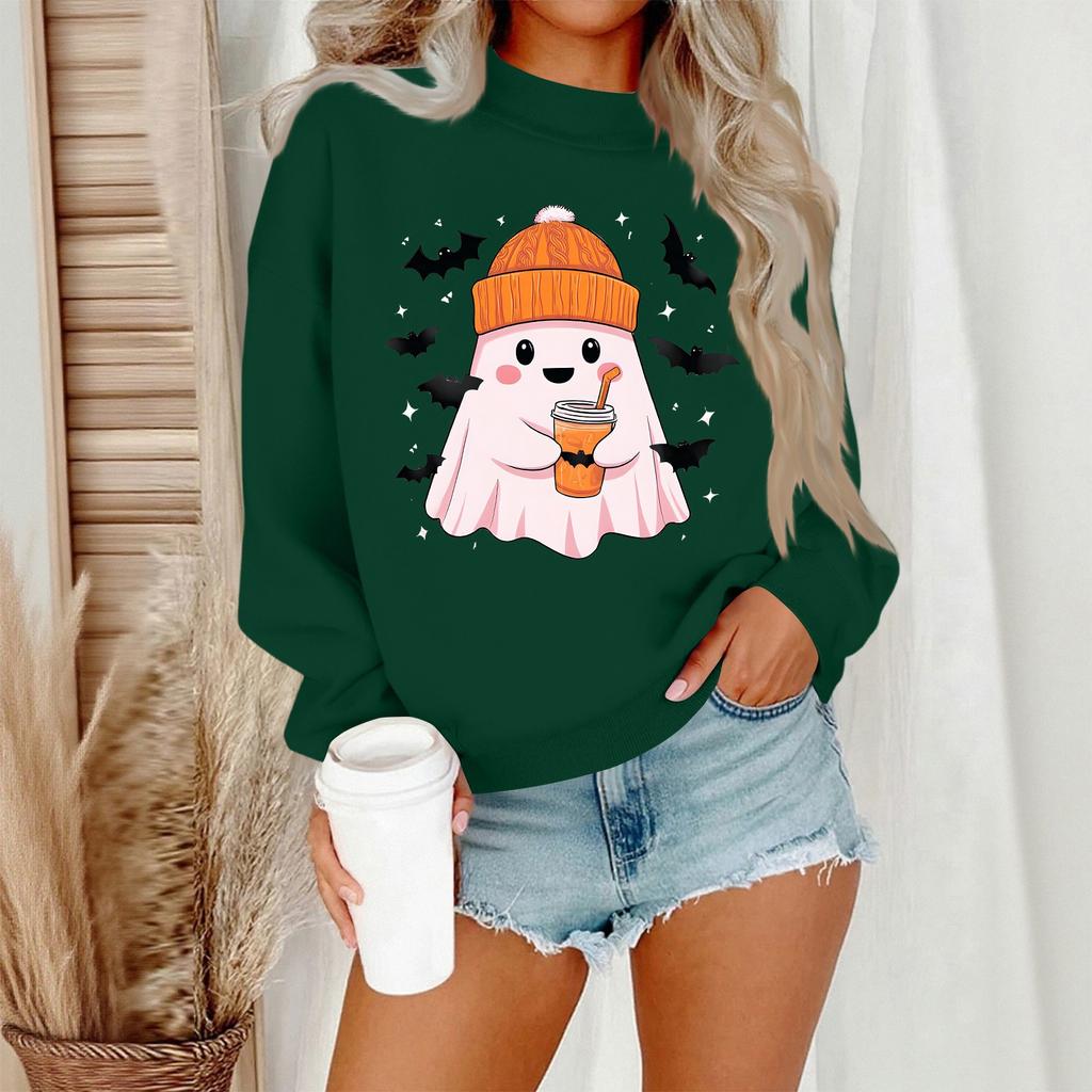 Women's Casual Fashion Round Neck Long Sleeve Halloween Printed Sweatshirt