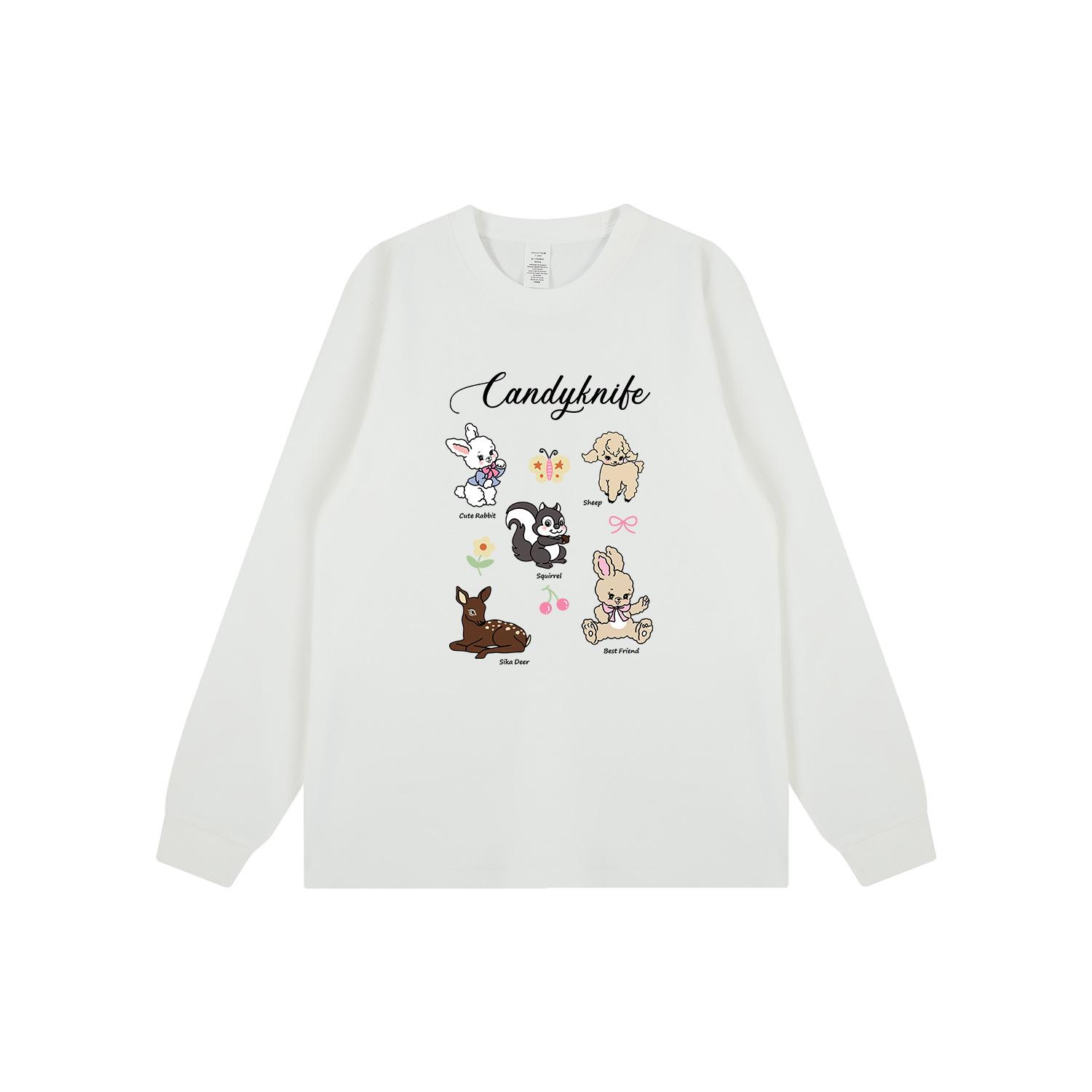 

Ретро Корейский Мультяшный Принт Парная Футболка с Длинным Рукавом и Манжетами - Модный Осенне-Зимний Топ 3XL