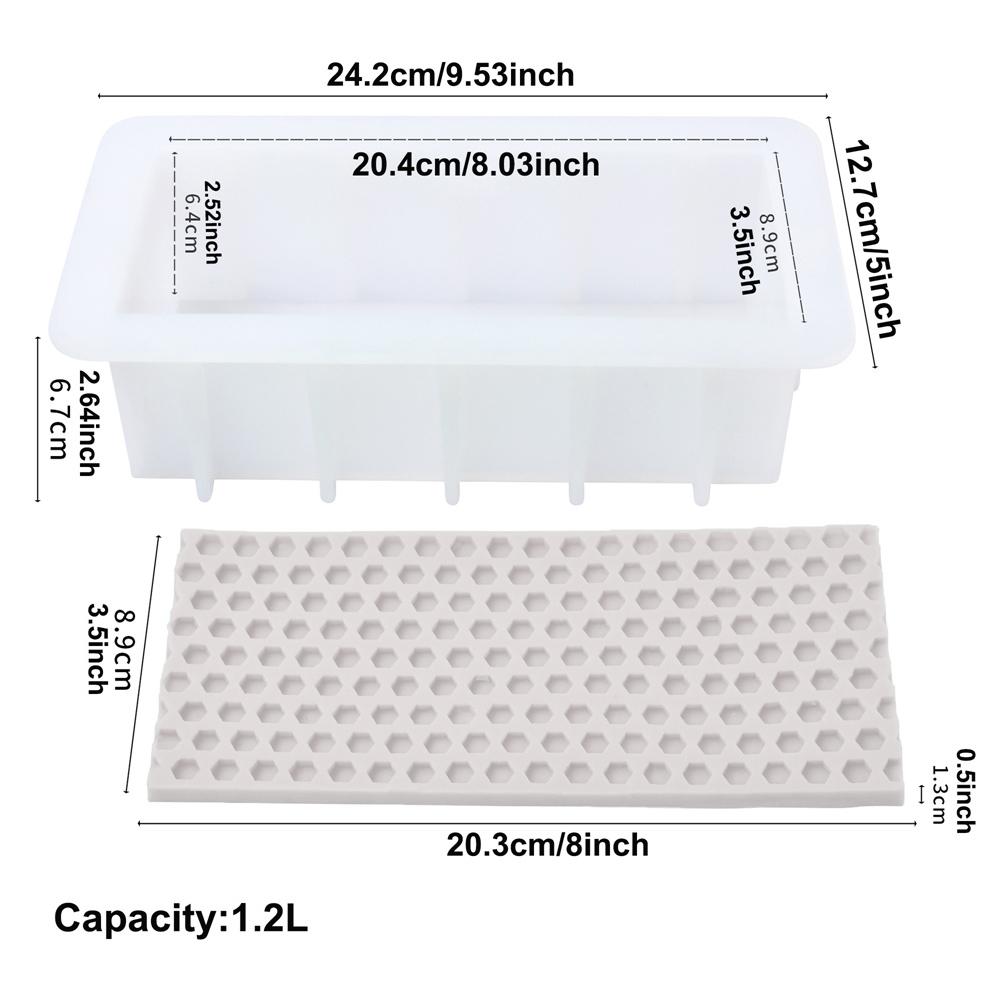 42oz Silikon-Seifenform mit 5 Acryl-Trennwänden mit Wabenmuster&Rose&Biene Silikonmatte Form DIY Handgemachte Seife Harz Handwerkswerkzeug