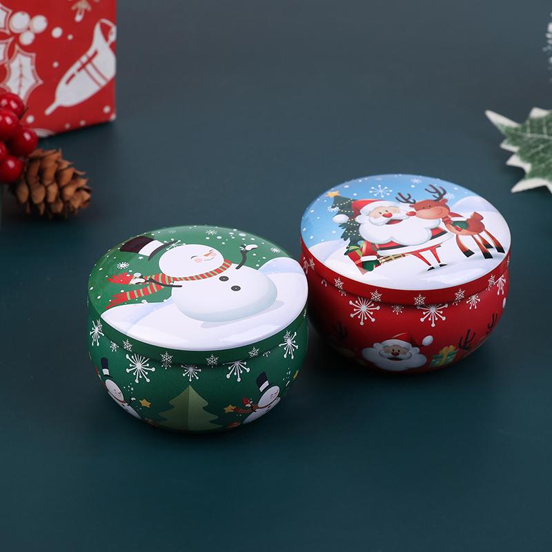 1Pcs Christmas Metal Tin Jars Coffee Tea Spice Candy Jewelry Storage Case Candle Making Containers Decorations Boxes