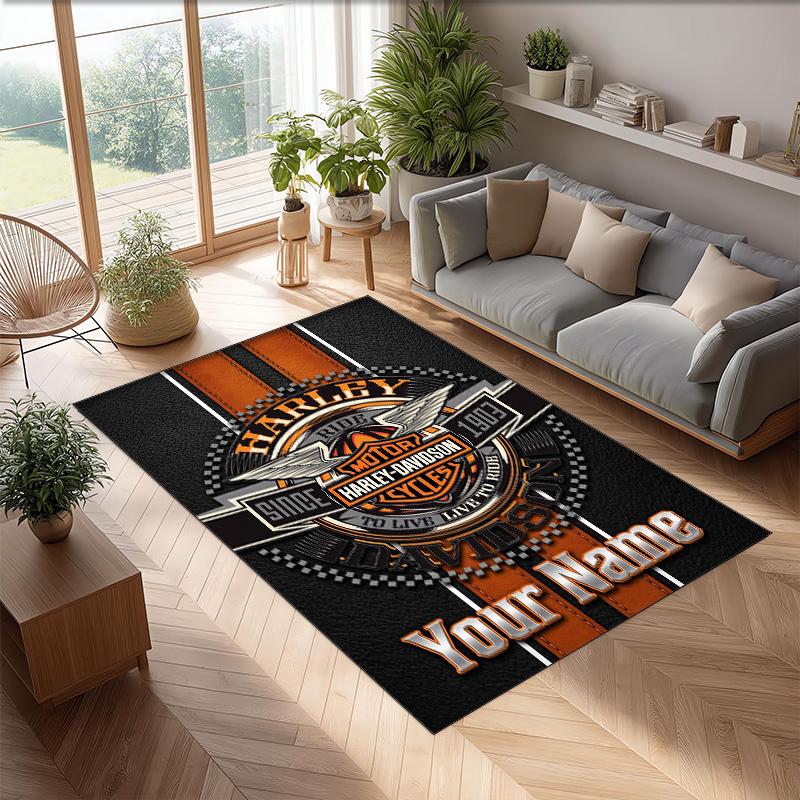Tappeto in Velluto Cristallo Harley-Davidson, Tappetino Antiscivolo Personalizzato con Testo Nome per Arredamento Casa Regalo