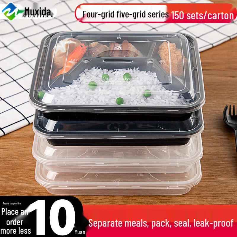 ZISIZ Disposable Transparent 4-Compartment Plastic Lunch Box