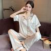 Pajamas women's new ice silk high-end luxury satin short-sleeved trousers thin cool and comfortable loungewear set