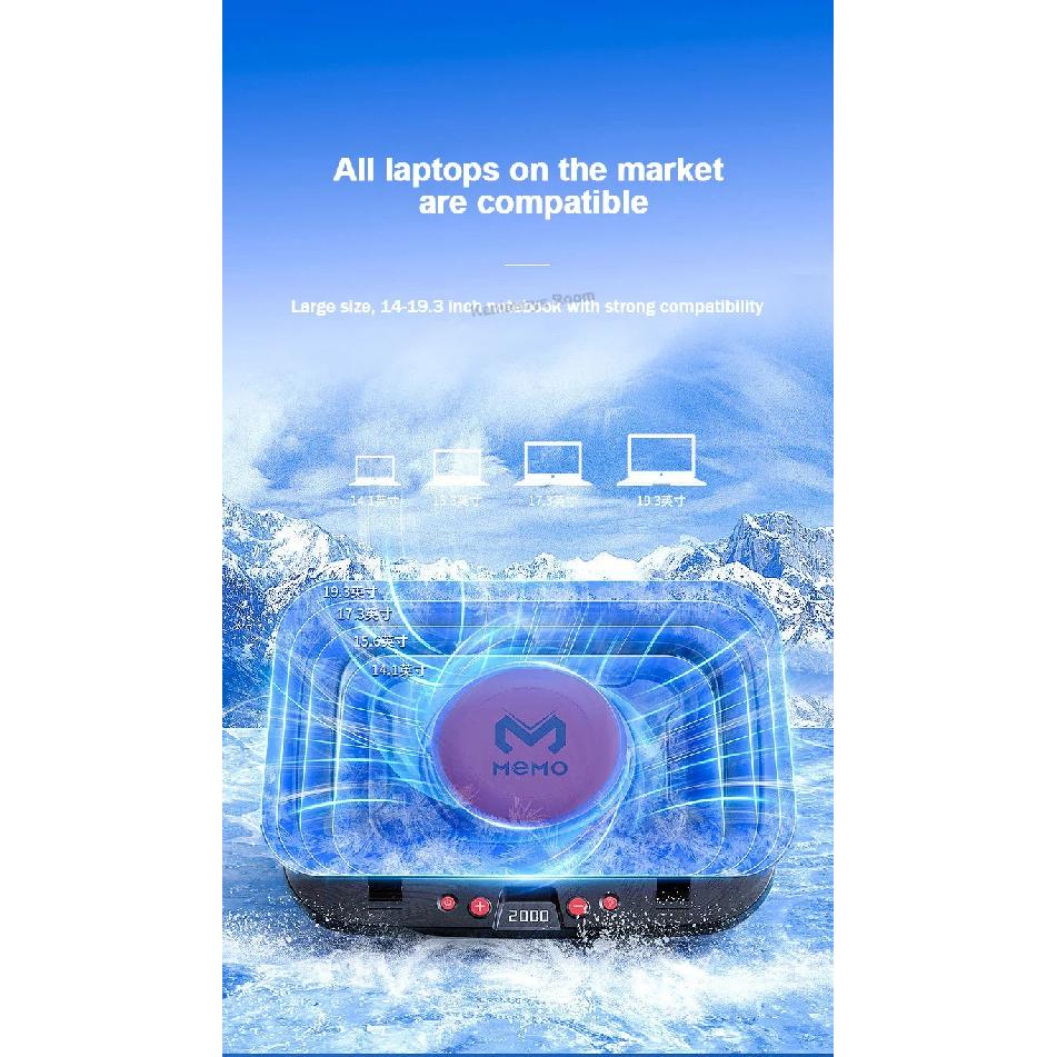 MEMO FL08 7 Angle Adjustable Notebook Powerful Fan Cooling Pad for 14-19'' Game Laptop Cooler Strong Wind Kickstand Base Bracket