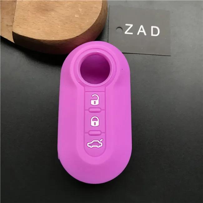 ZAD silicone key cover Case set shell skin For fiat 500 3 Buttons Flip remote Key Blank Fob Auto parts car accessories colorful