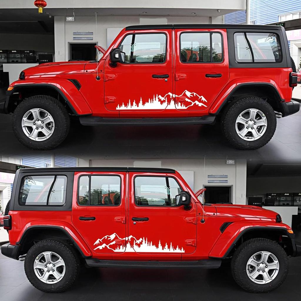 (2Pcs) Mountain Tree Forest Graphic Car Sticker Waterproof Sunscreen Decorative Side Door Vinyl Decal Accessories For Pickup Truck SUV Off-Road RV