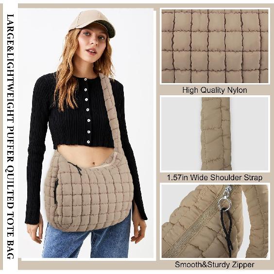 Gesteppte Puffer-Tragetasche Handtasche Aufgeblasene Crossbody-Umhängetasche,Leichte Nylon-Hobo-Tasche Puffer-Tragetasche für Damen Mädchen