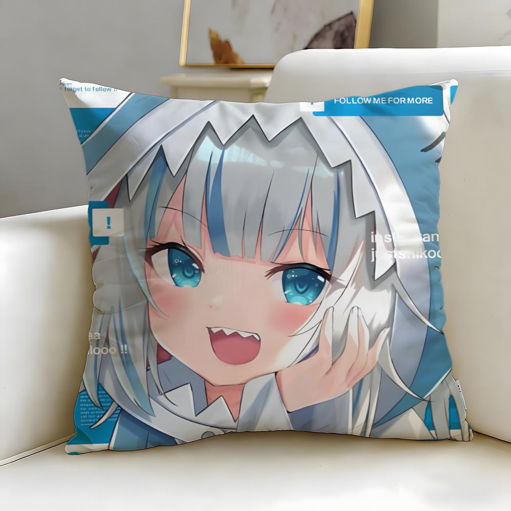 virtual idol Gawr Gura Hololive EN Cushion Cover Soft EasyWash Pillow Case Versatile for Couch Bed Travel and Office