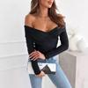European & American Women's Sexy Off-Shoulder Long-Sleeve T-Shirt Top - 2024 Autumn/Winter Fashion