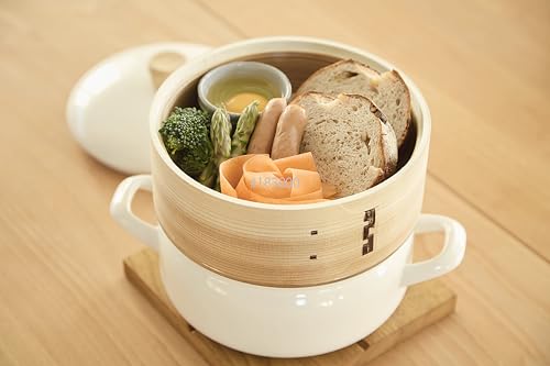 Fuji Enamel [Authentic] White Enamel Pot with Steamer, Steamer and Pot Compatible, Steamer and Pot Functions