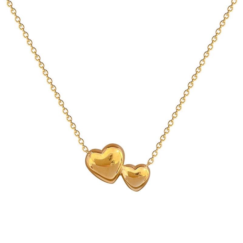 Glossy Double Love Temperament Personality Minimalist Wind Stove Real Gold Necklace Female Collarbone Chain