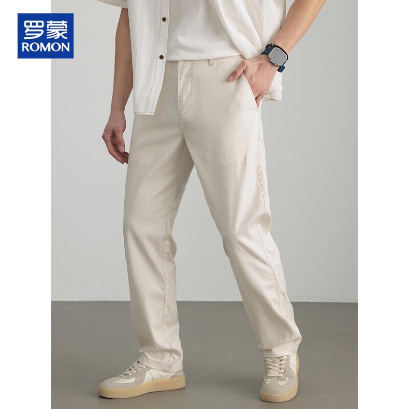 ROMON Men's Cotton-Linen Straight-Leg Casual Pants