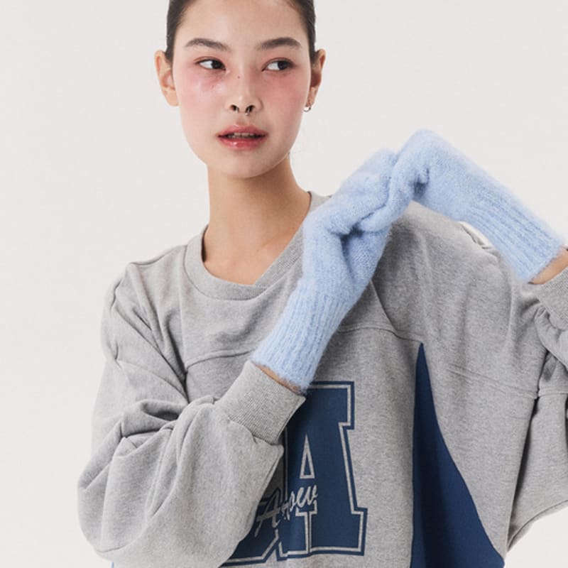 QUAFE LABEL KNITTED MITTENS_ice blue