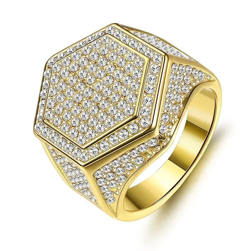 Sale 5-12 White Golden Iced Out HipHop Engagement Rings CZ Pinky Men Women Full Crystal Ring
