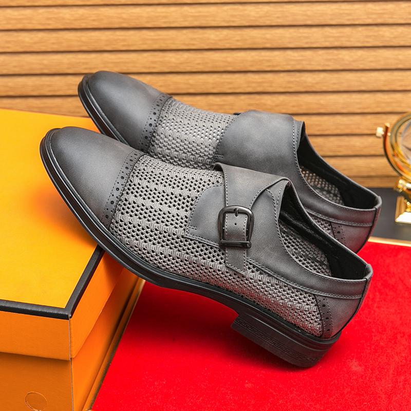 Men Monks Grey Derby Wedding Dress Summer Pointed Toe Elevator Shoes Tuxedo Prom Blazers Shoes Plus Size