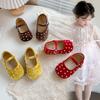 Girls' Red Solid Color Leather shoes2026Spring and Summer Pearl Princess Shoes, Performance Shoes, Small, Medium, and Large Children's Loafers