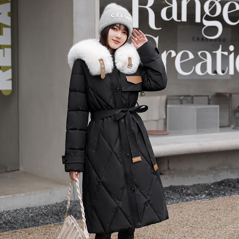 Slim-fit Big Fur Collar Mid-length Over-the-knee Padded Jacket Thickened Jacket
