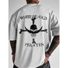 Men's Whitebeard Pirate & Skull & Crossbones T-Shirt - White Pirate-Themed Back Print with Jolly Roger Logo, Barbados Flag Colors