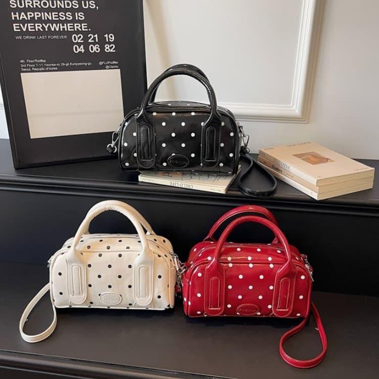 Patent Leather Polka Dot Boston Bag Women's Tote Shoulder Bag